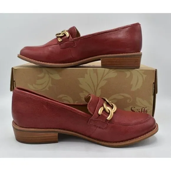 Sofft Womens Size 7.5 Nevara Tango Red Leather Slip On Loafers Shoes - Picture 4 of 12